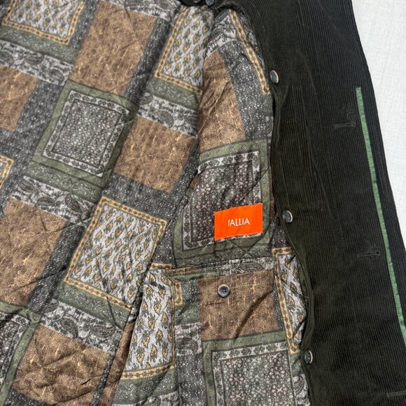 Tallia Mens Corduroy Coat Olive Green Quilted Lined Jacket Size Chest 47" - Picture 13 of 15